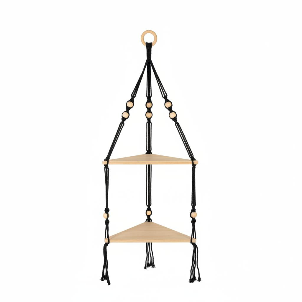 Repisa Colgante de Macramé y Madera Natural