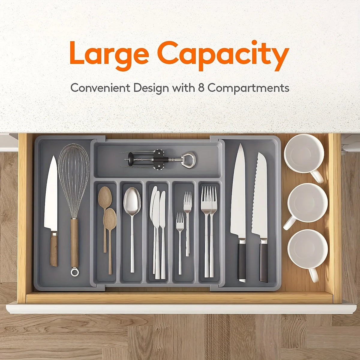 Organizador de Cajón Ajustable para Cubiertos y Utensilios de Cocina