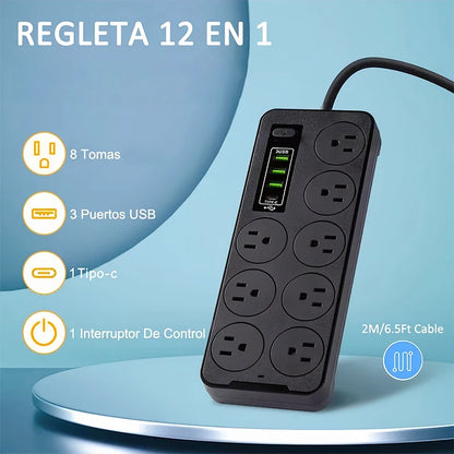 Multicontacto 8 Salidas con 3 USB y USB-C