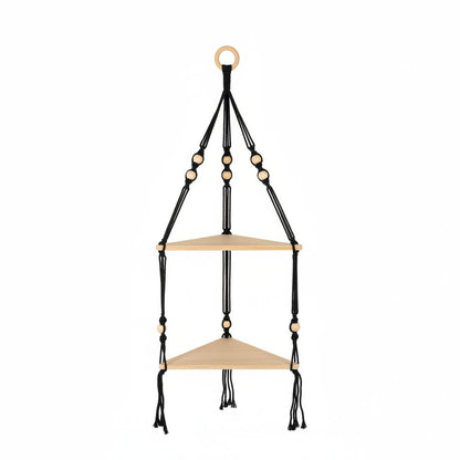 Repisa Colgante de Macramé y Madera Natural