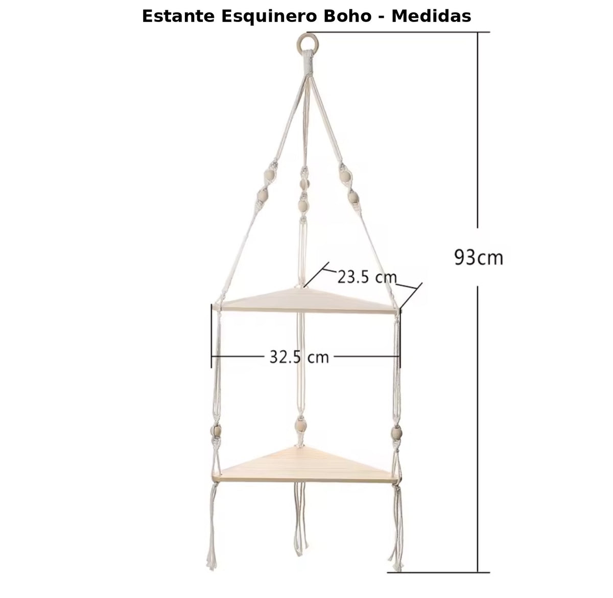 Repisa Colgante de Macramé y Madera Natural