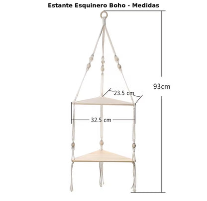 Repisa Colgante de Macramé y Madera Natural