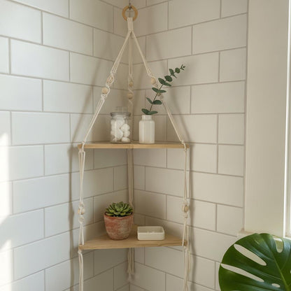 Repisa Colgante de Macramé y Madera Natural