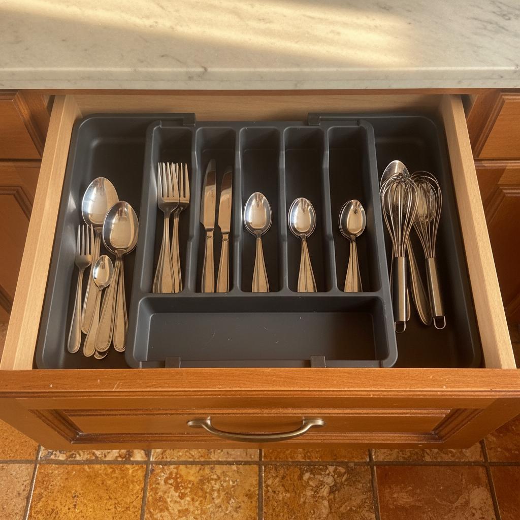 Organizador de Cajón Ajustable para Cubiertos y Utensilios de Cocina