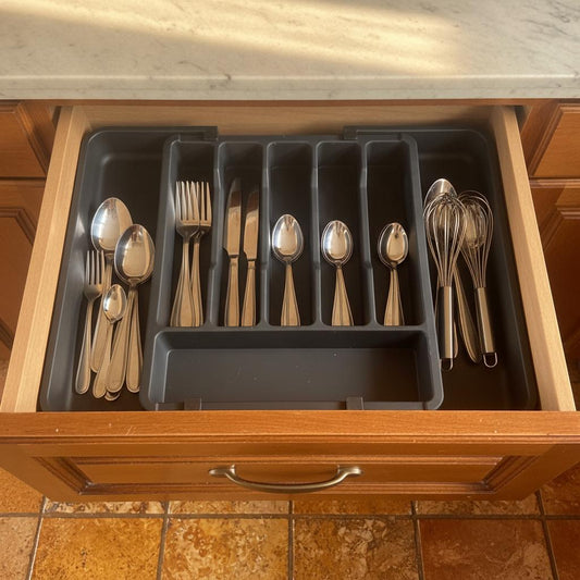 Organizador de Cajón Ajustable para Cubiertos y Utensilios de Cocina
