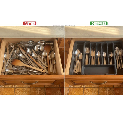 Organizador de Cajón Ajustable para Cubiertos y Utensilios de Cocina