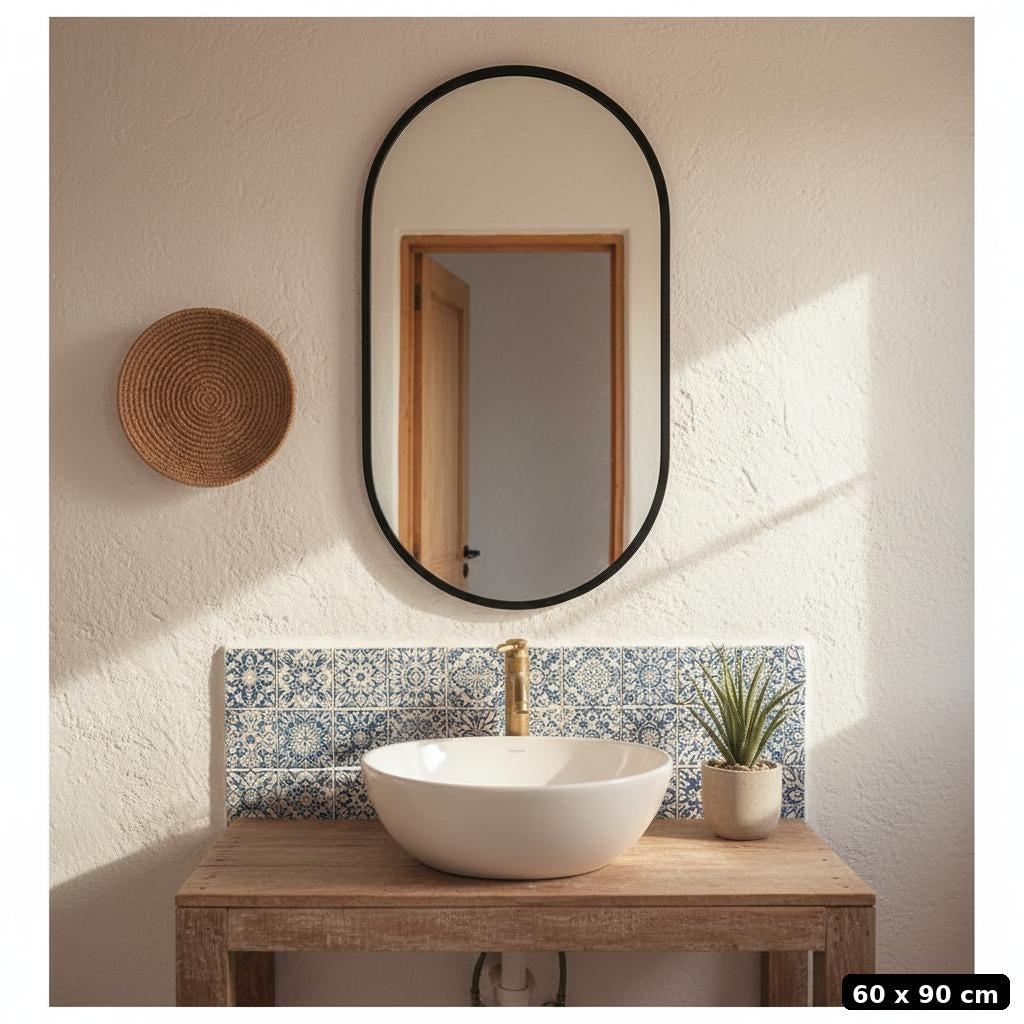 Espejo Oval de Pared con Marco de Metal – Negro o Dorado | 50×75 cm / 60×90 cm