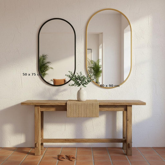 Espejo Oval de Pared con Marco de Metal – Negro o Dorado | 50×75 cm / 60×90 cm