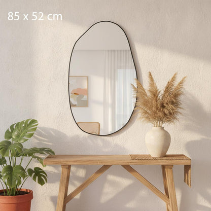 Espejo de Pared Orgánico con Marco Metálico Negro | 85 × 52 cm