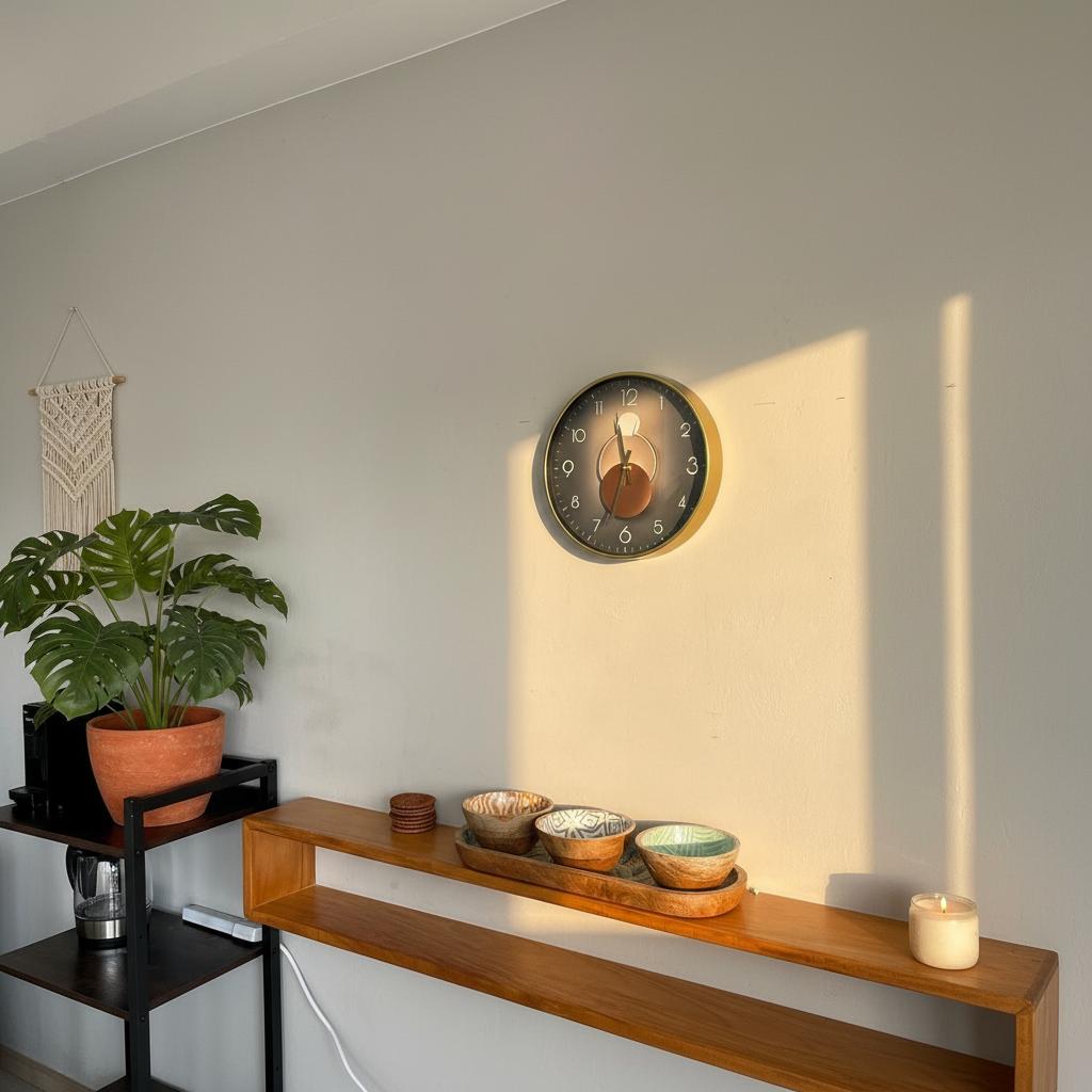 Reloj de Pared Minimalista 30.5 cm — Esfera Oscura con Manecillas Doradas