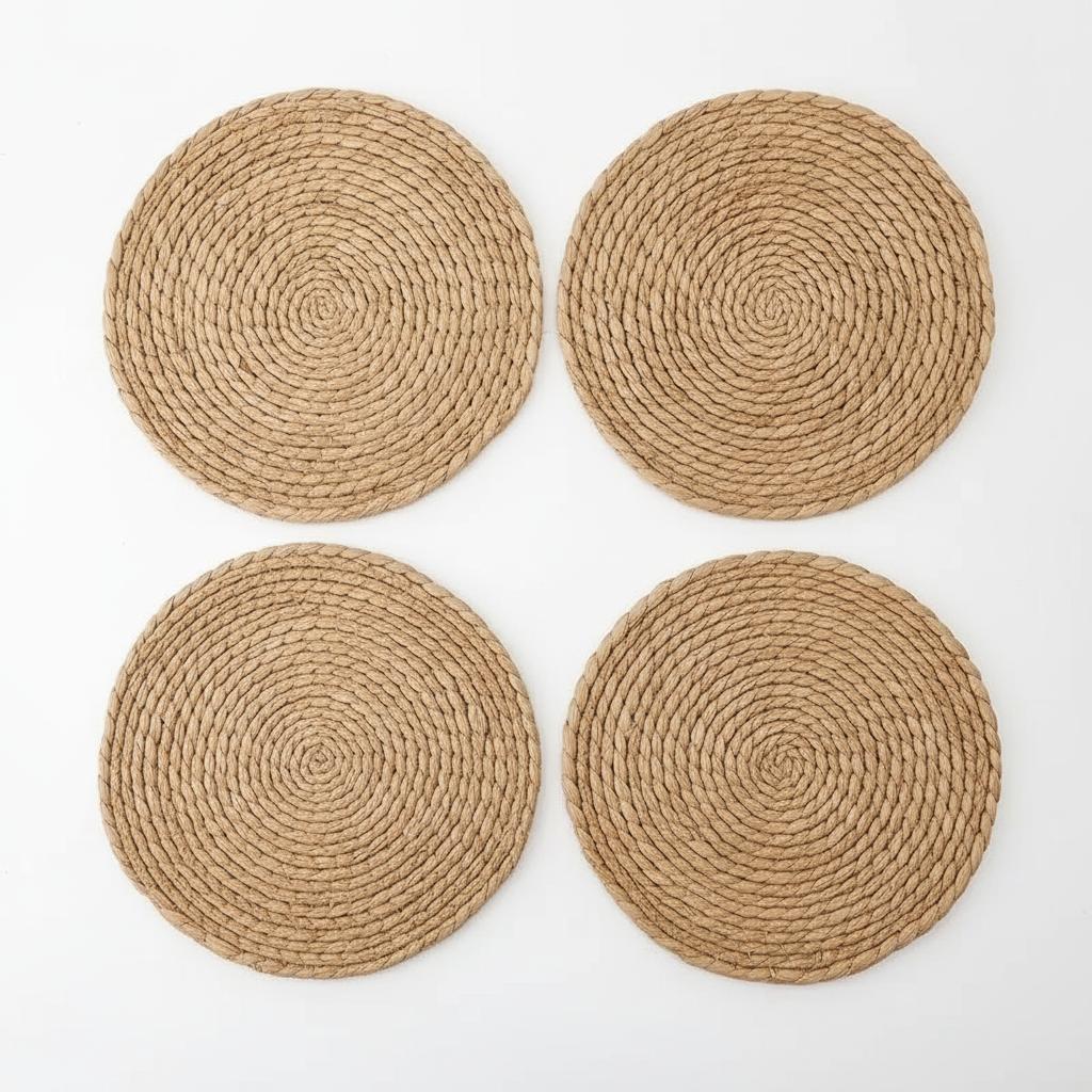 Manteles Individuales Tejidos Redondos de Fibra Natural — Set de 4 Piezas