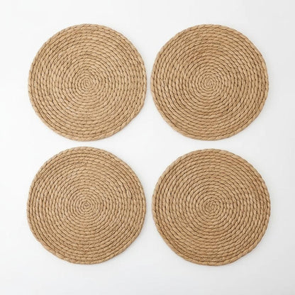 Manteles Individuales Tejidos Redondos de Fibra Natural — Set de 4 Piezas