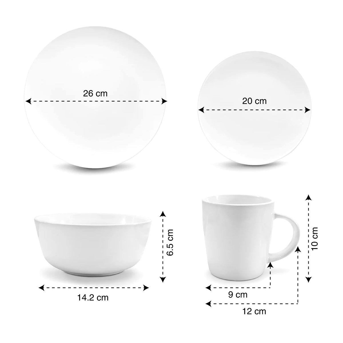 Vajilla de Cerámica Blanca 16 Piezas — Set para 4 Personas