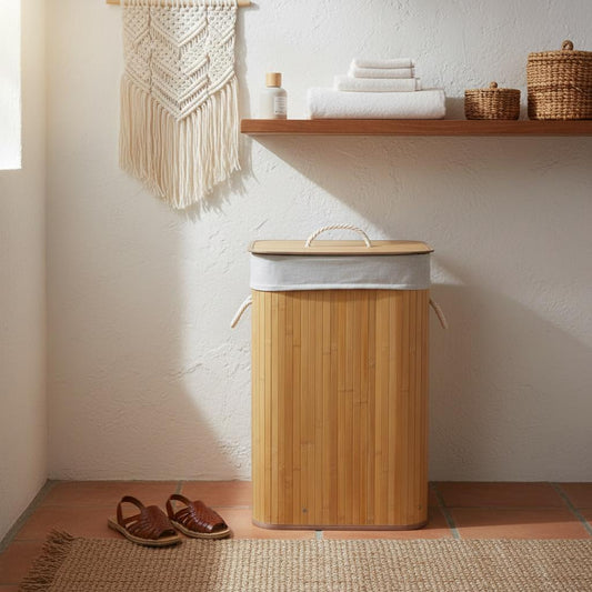 Cesto Plegable de Bambú para Ropa con Funda Interior Lavable