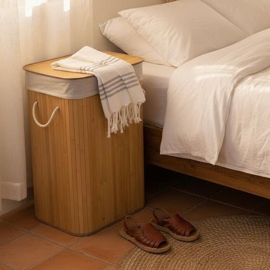 Cesto Plegable de Bambú para Ropa con Funda Interior Lavable