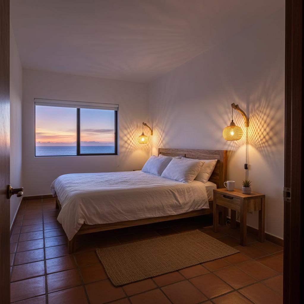 Lámpara Decorativa de Pared en Bambú Tejido — Cable de Yute y Brazo de Madera