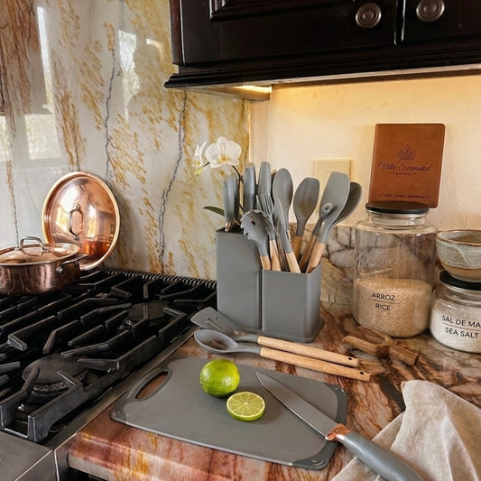 Set de Cocina Completo 19 Piezas con Soporte Organizador
