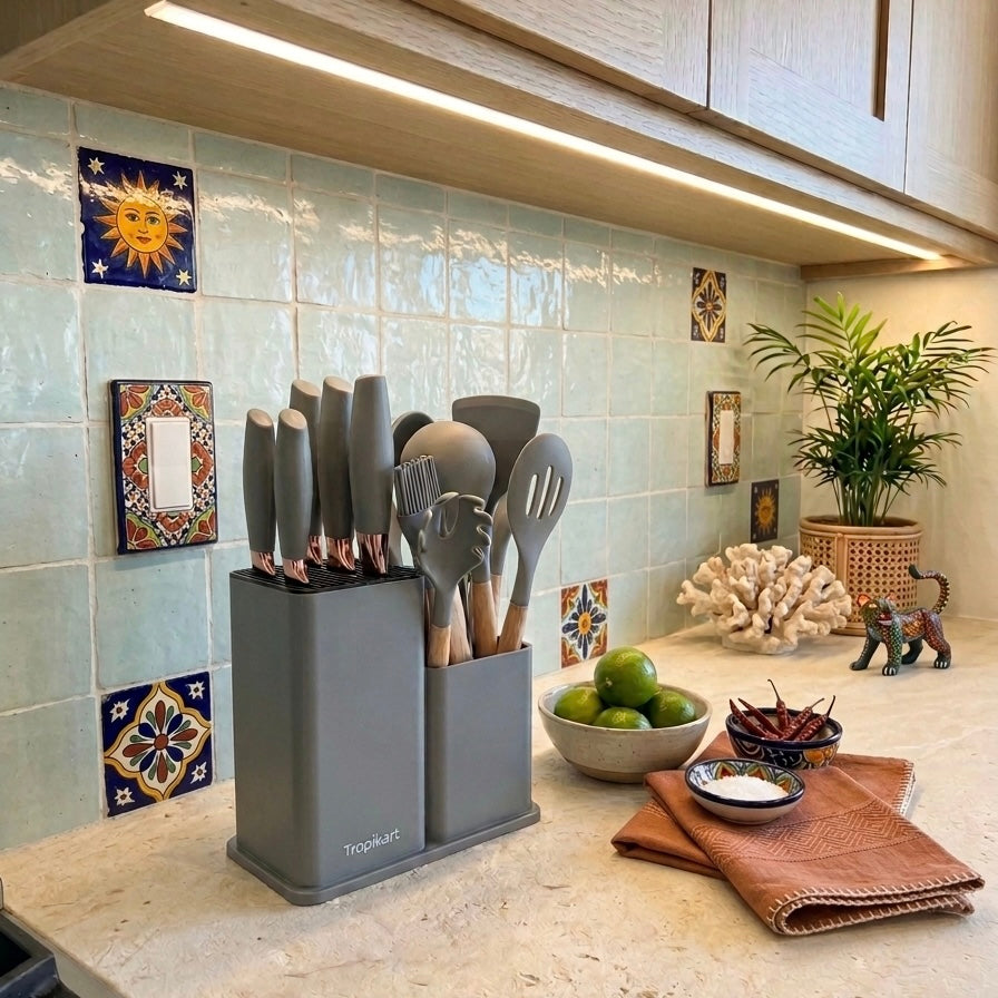Set de Cocina Completo 19 Piezas con Soporte Organizador