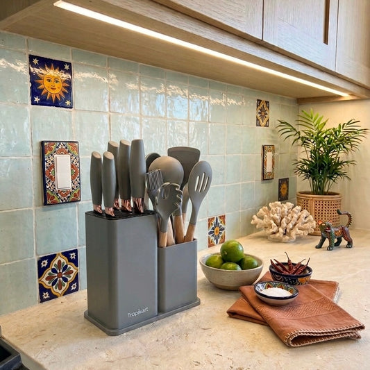 Set de Cocina Completo 19 Piezas con Soporte Organizador
