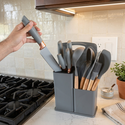 Set de Cocina Completo 19 Piezas con Soporte Organizador