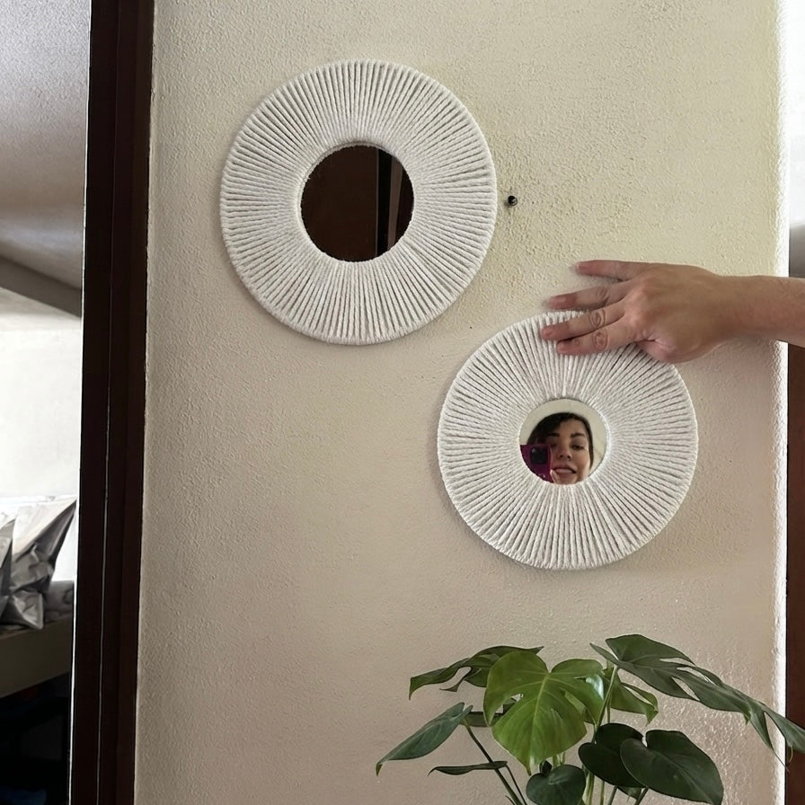 Set de 2 Espejos de Pared Boho con Marco de Cuerda de Cáñamo