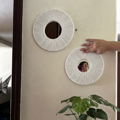 Set de 2 Espejos de Pared Boho con Marco de Cuerda de Cáñamo
