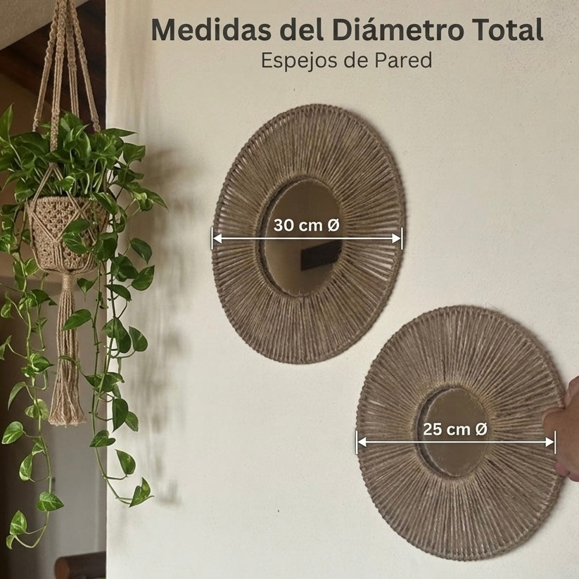 Set de 2 Espejos de Pared Boho con Marco de Cuerda de Cáñamo