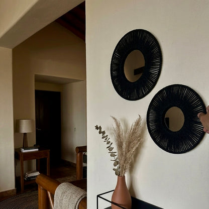 Set de 2 Espejos de Pared Boho con Marco de Cuerda de Cáñamo