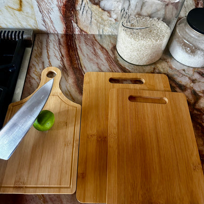 Set de 3 Tablas de Bambú para Cortar con Asa