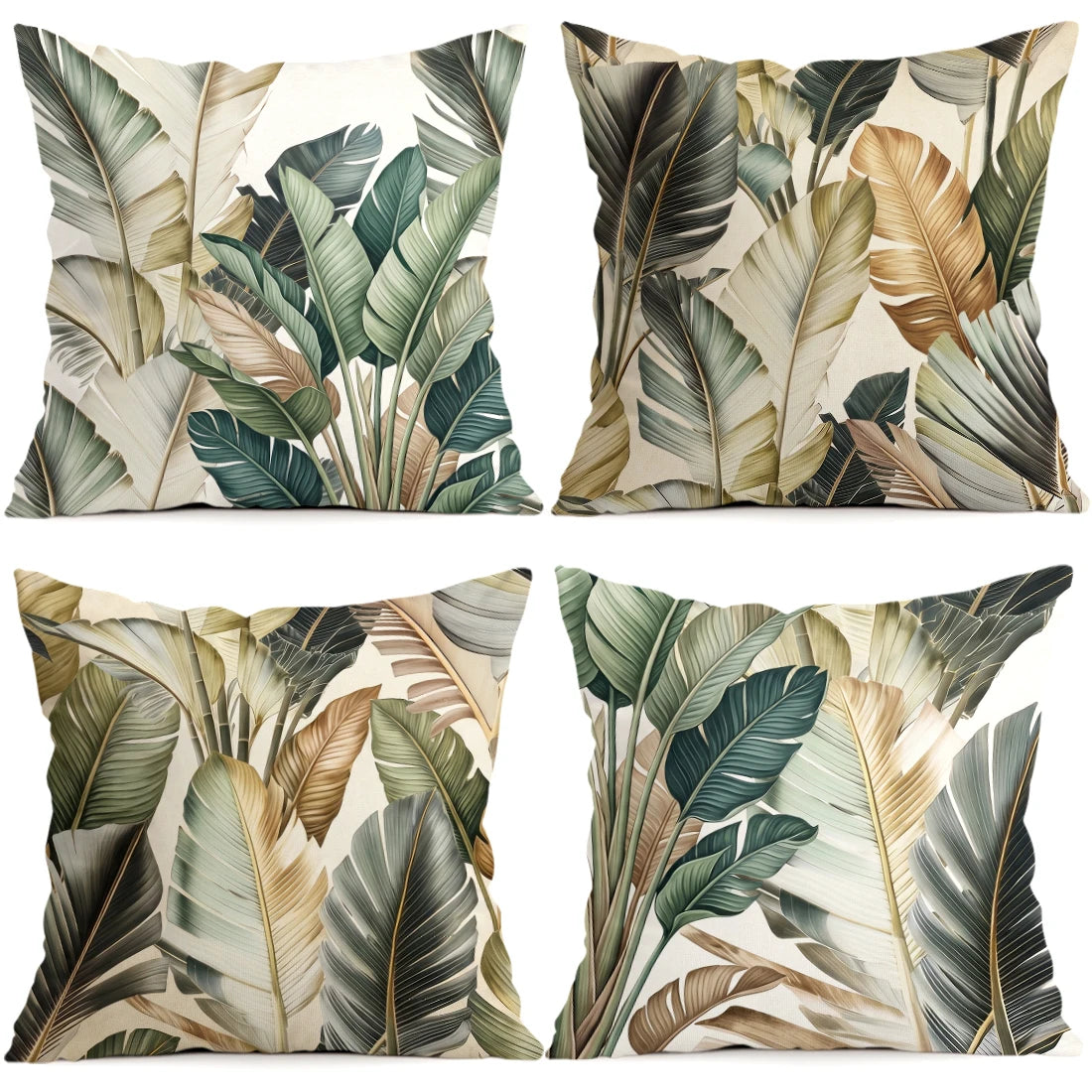 Set de 4 Fundas de Cojín Hojas de Plátano Botánicas