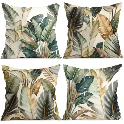 Set de 4 Fundas de Cojín Hojas de Plátano Botánicas