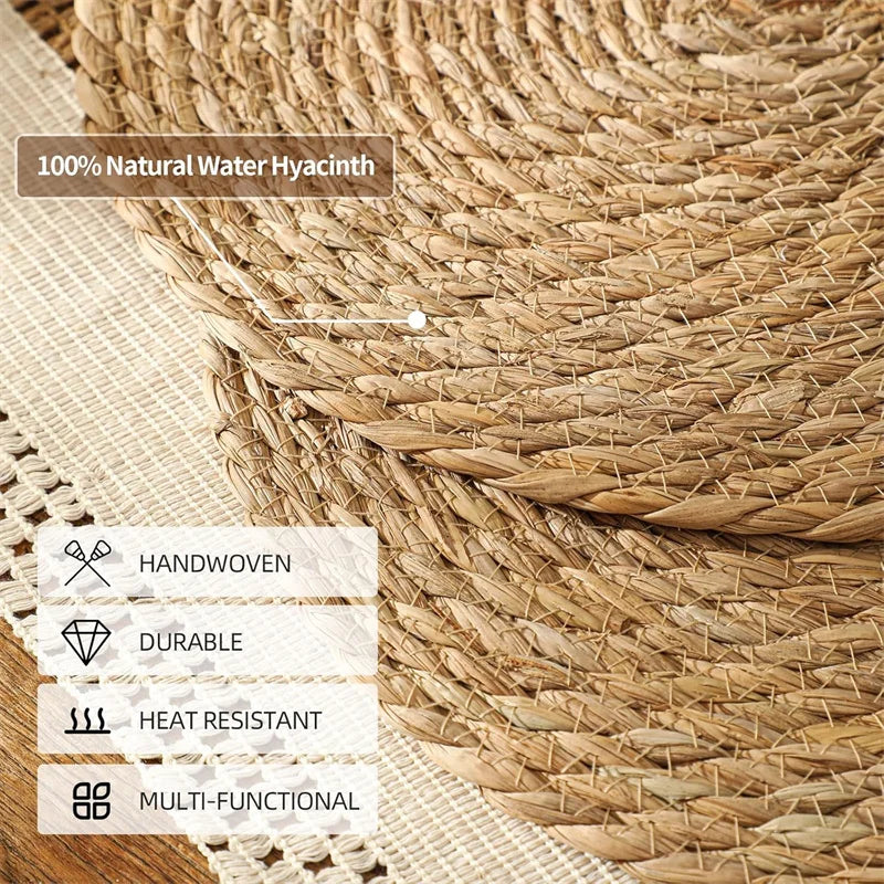 Manteles Individuales Tejidos Redondos de Fibra Natural — Set de 4 Piezas
