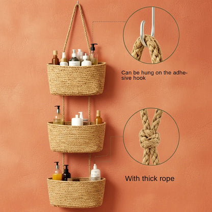 Cesta Colgante de Pared 3 Niveles — Fibra Tejida