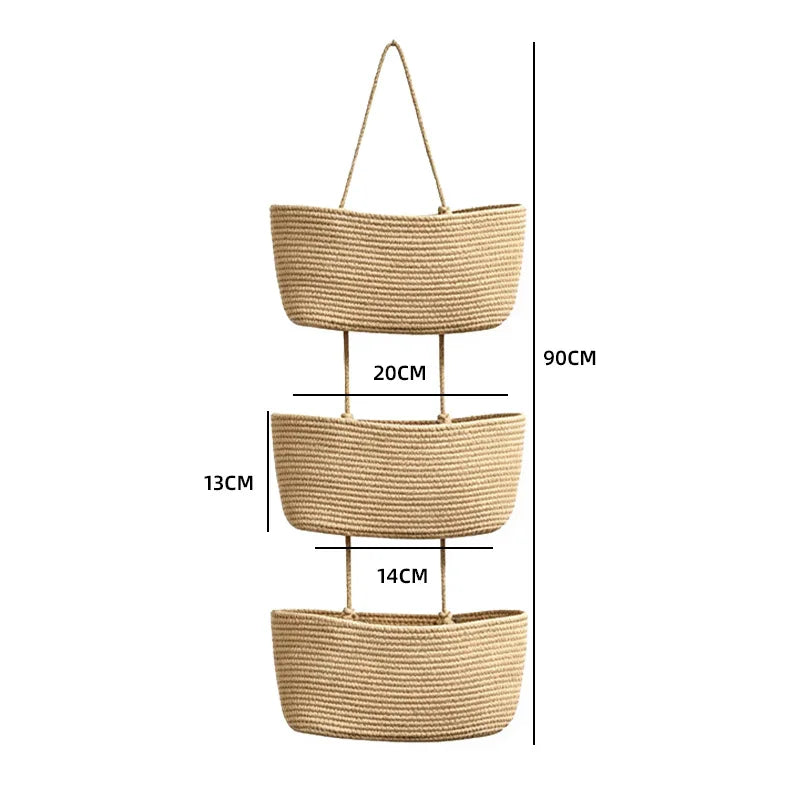 Cesta Colgante de Pared 3 Niveles — Fibra Tejida