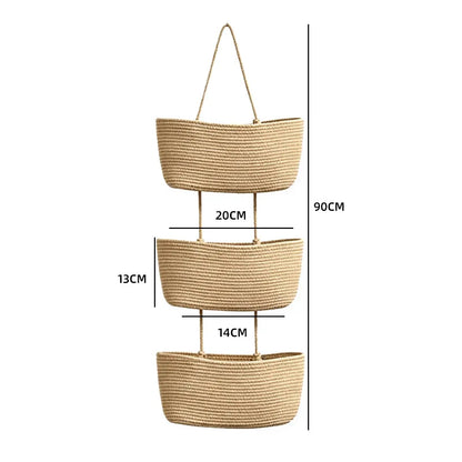 Cesta Colgante de Pared 3 Niveles — Fibra Tejida