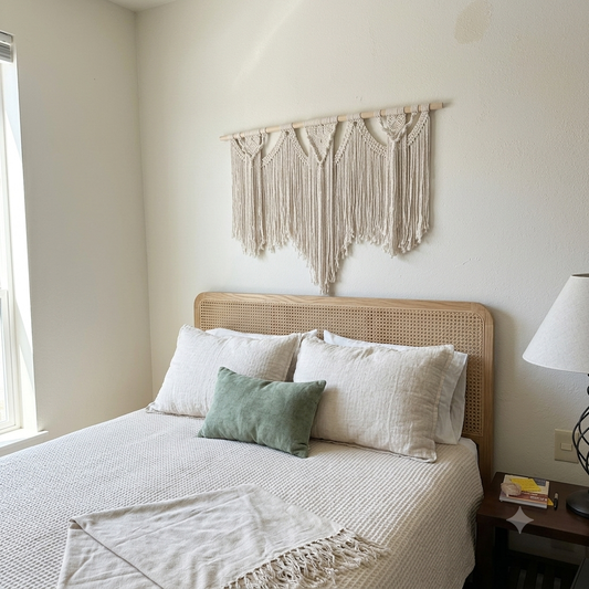 Tapiz de Macramé Boho Tejido a Mano con Palo de Madera